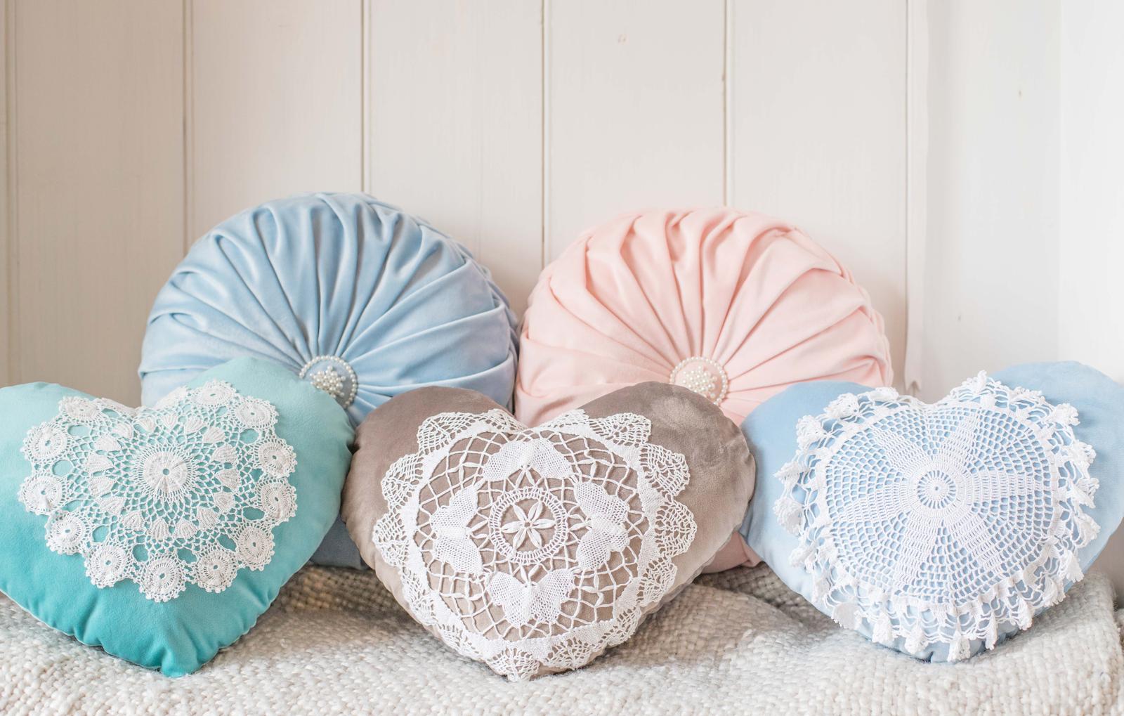 Velvet Smocked and Doily Heart Cushions