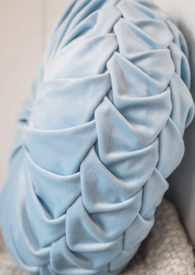 Powder Blue Velvet Smocked Cushion Side
