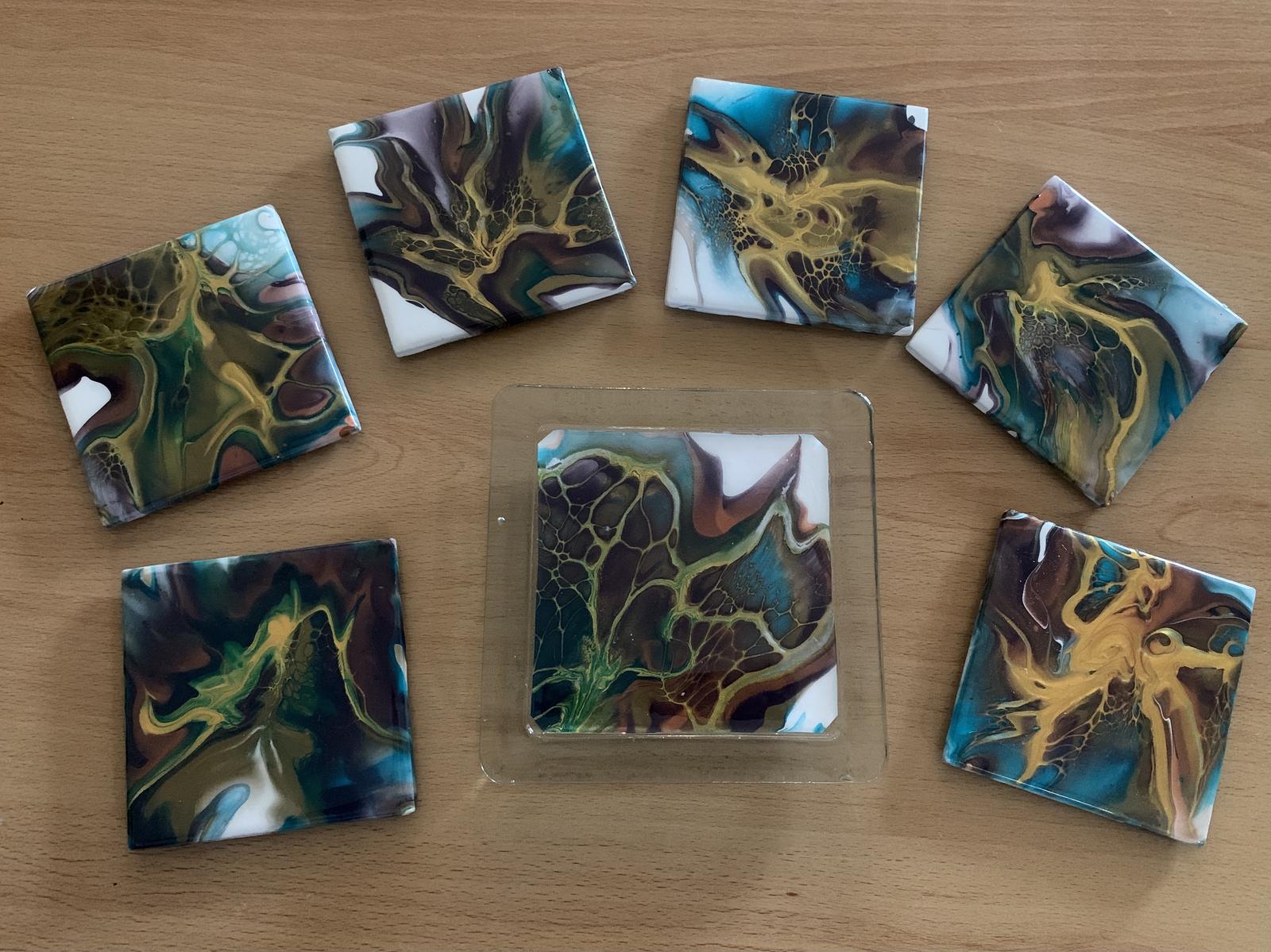 Glass trivet and coaster set - acrylic pour finished with food safe resin