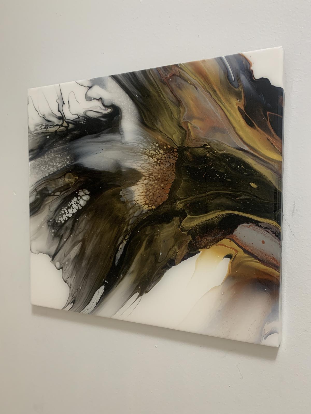 Dark Lilly - Acrylic pour finished with high gloss resin, on wooden board