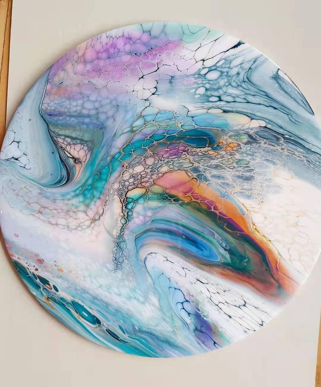 Rainbow wave - acrylic pour finished in high gloss resin, on board