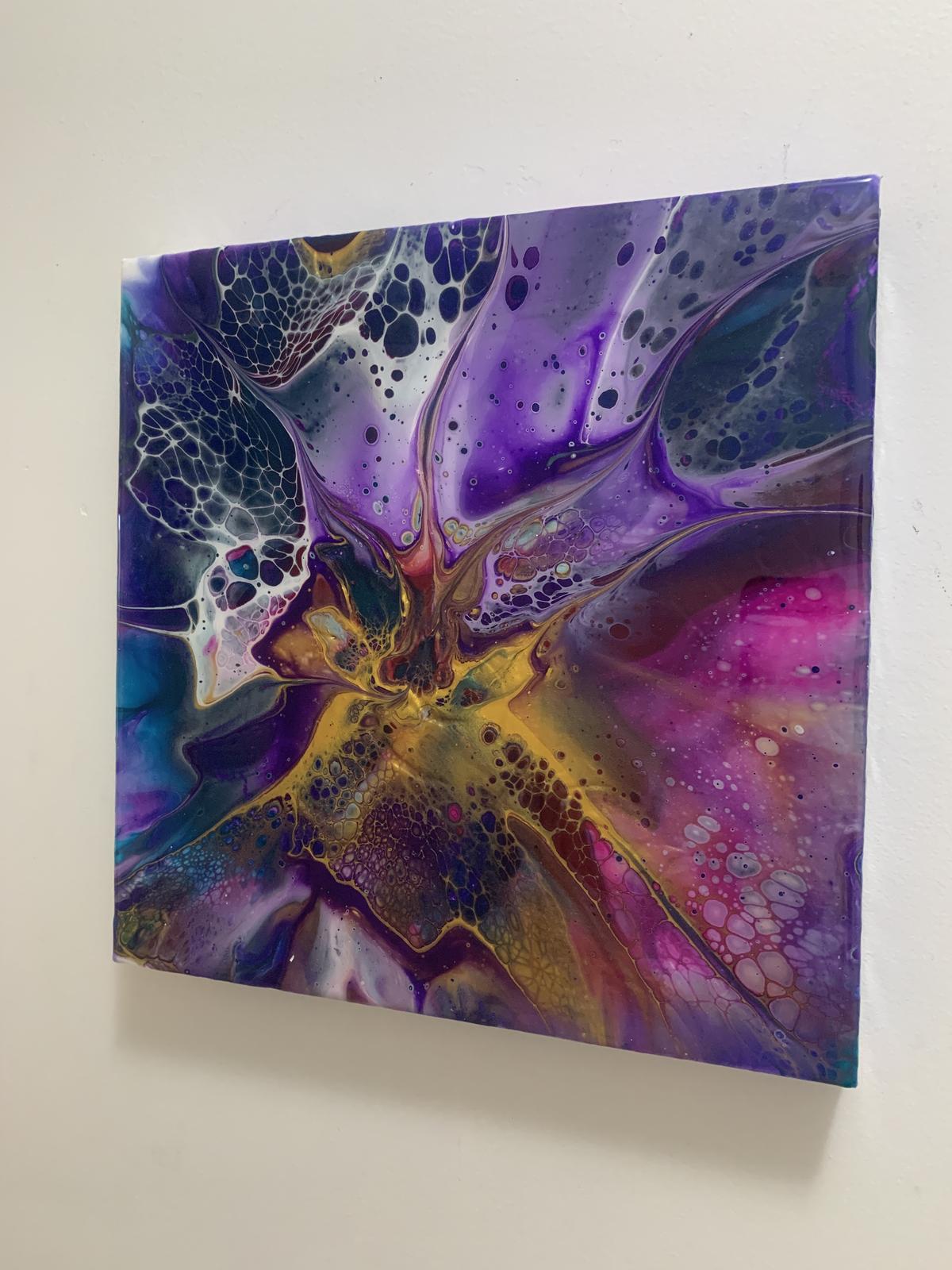 crazy orchid - acrylic pour finished with high gloss resin, on canvas