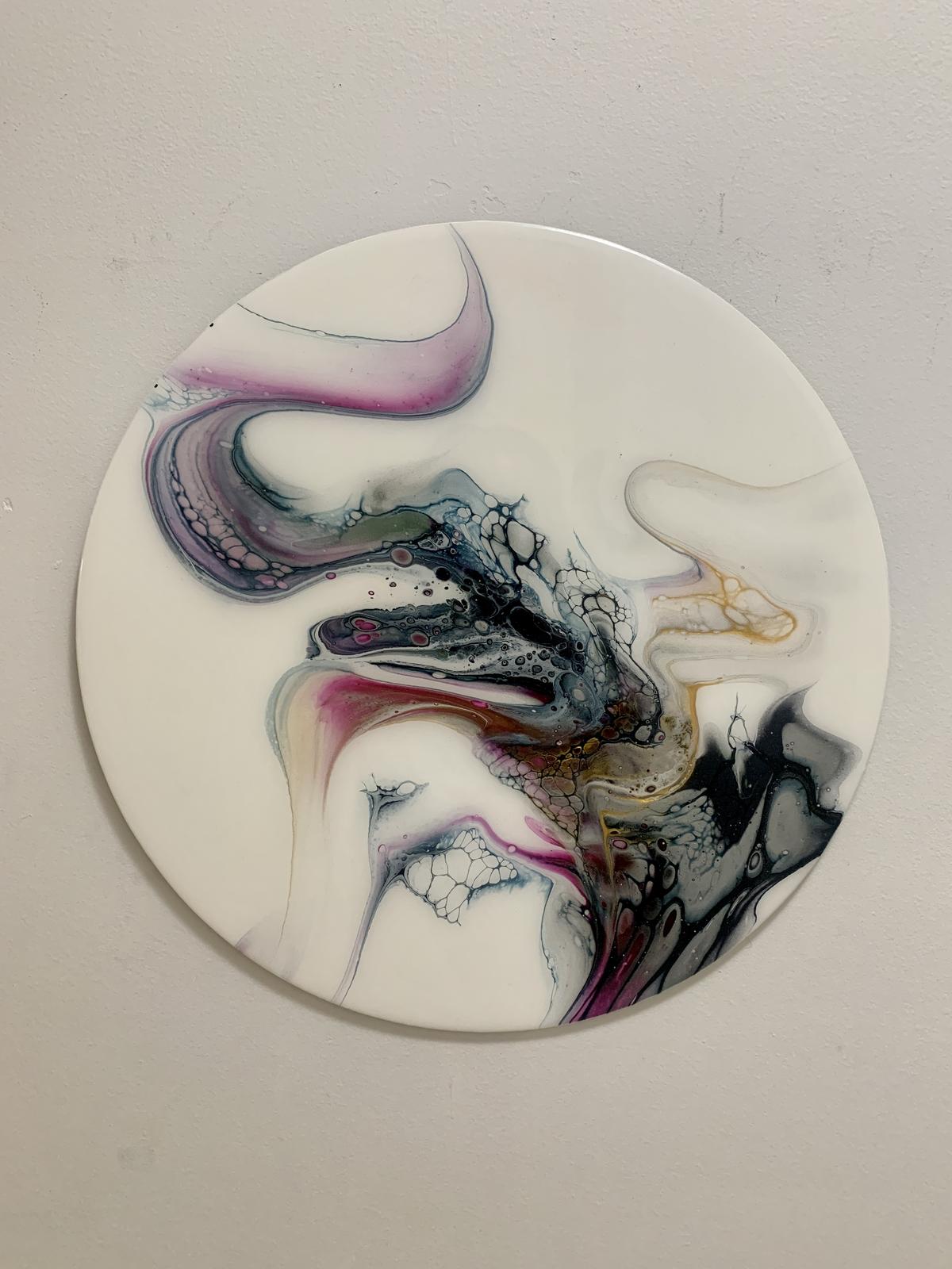 Acrylic pour finished with high gloss resin, on board