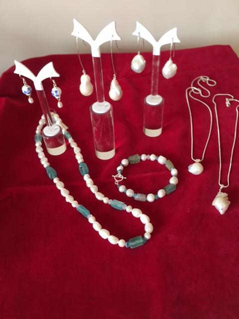Pearl necklaces, earrings and bracelet