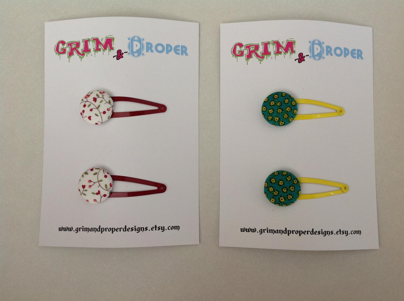 White & red floral & green & yellow floral print snap clips