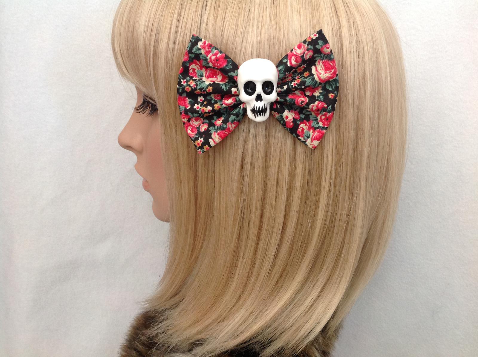 Floral skull hair bow
