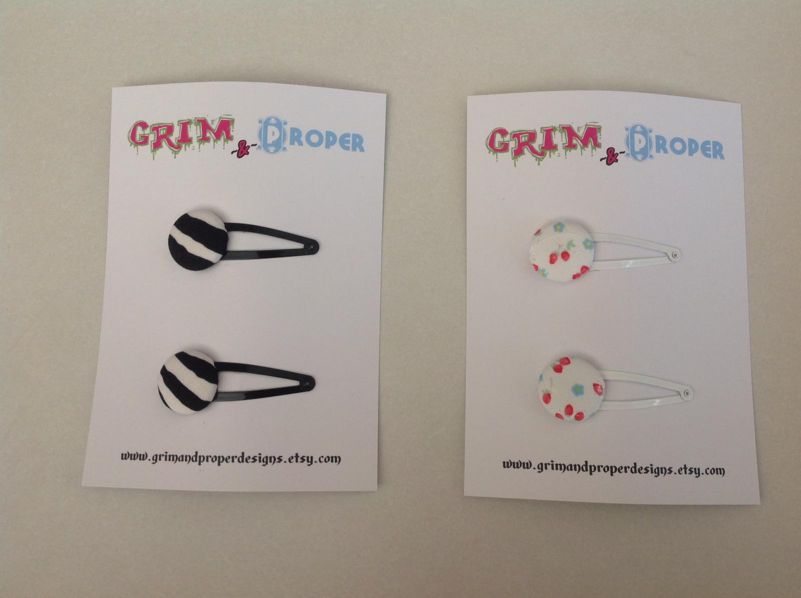 Zebra print & Strawberry print snap clips