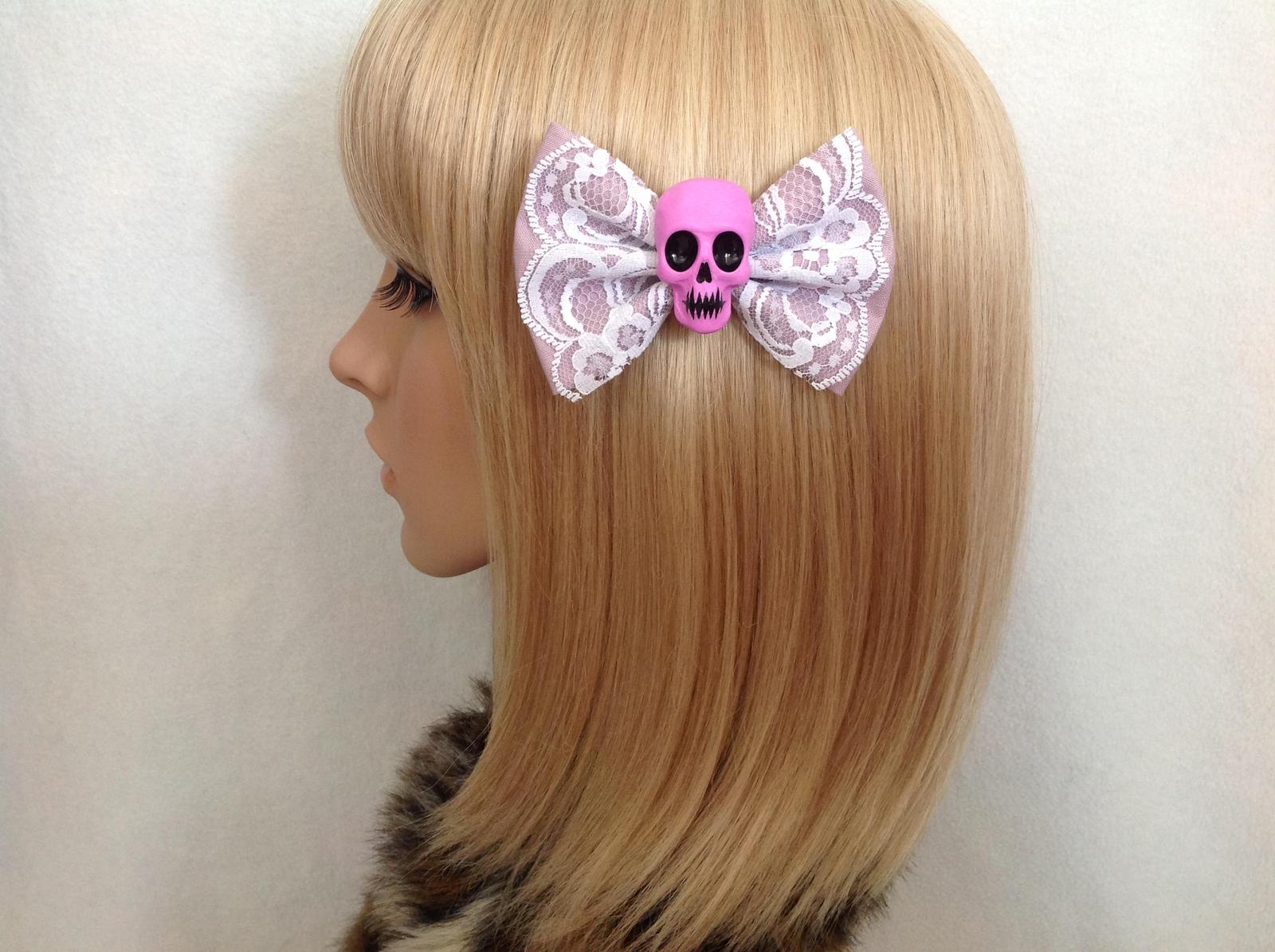 Purple lace skull bow
