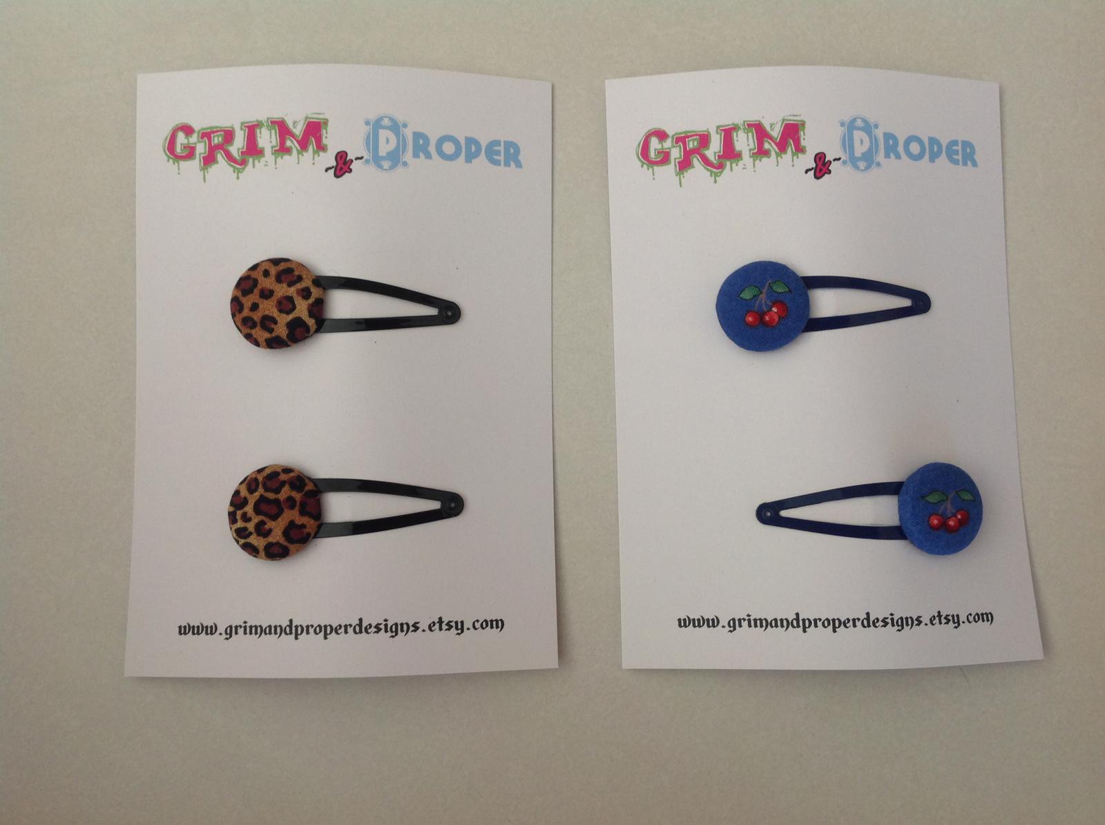Leopard print & Cherry print snap clips