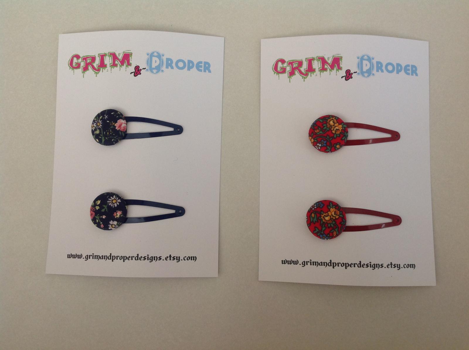 Navy floral & red floral print snap clips