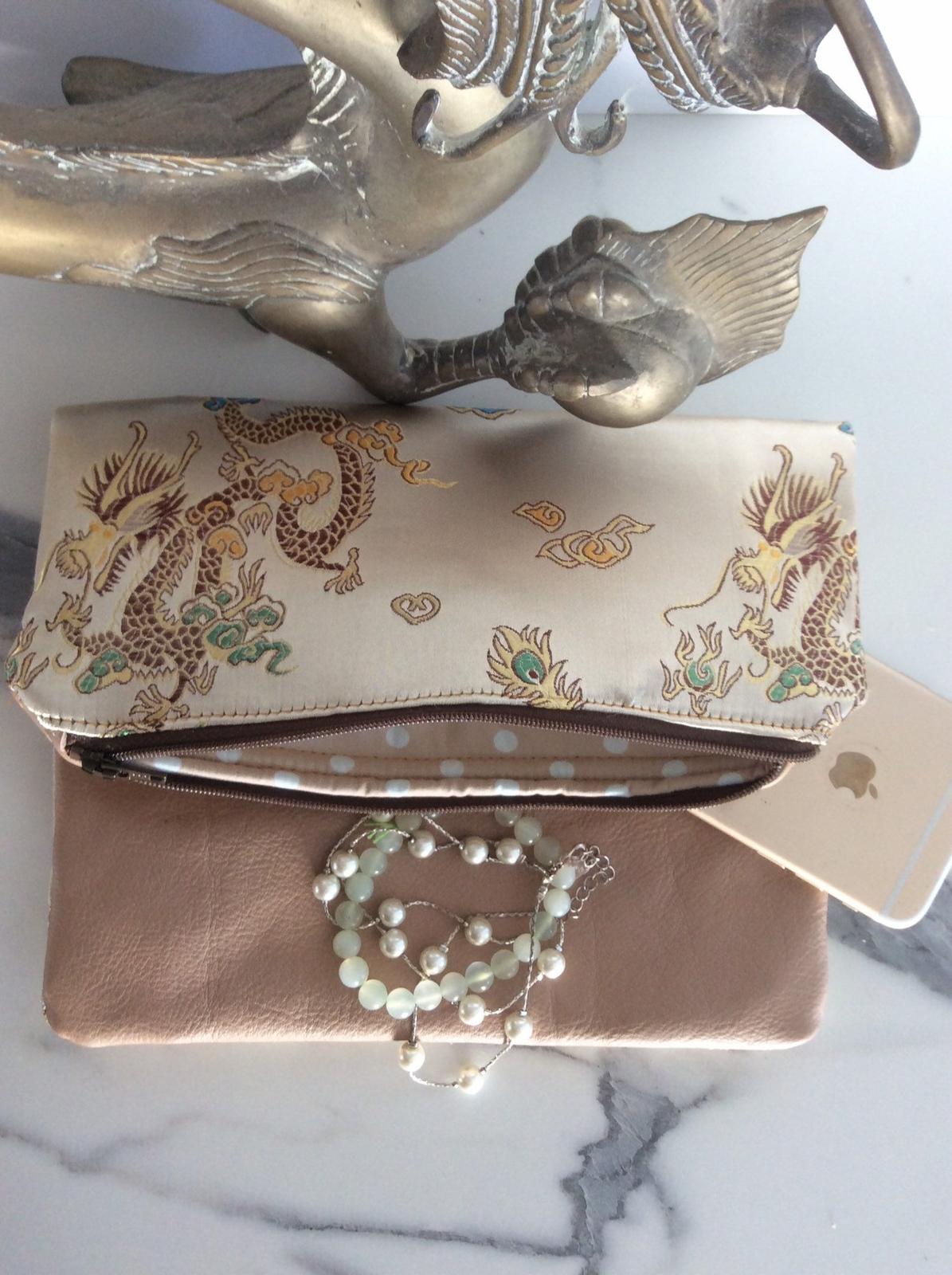 Dragon and Leather Foldover Clutch