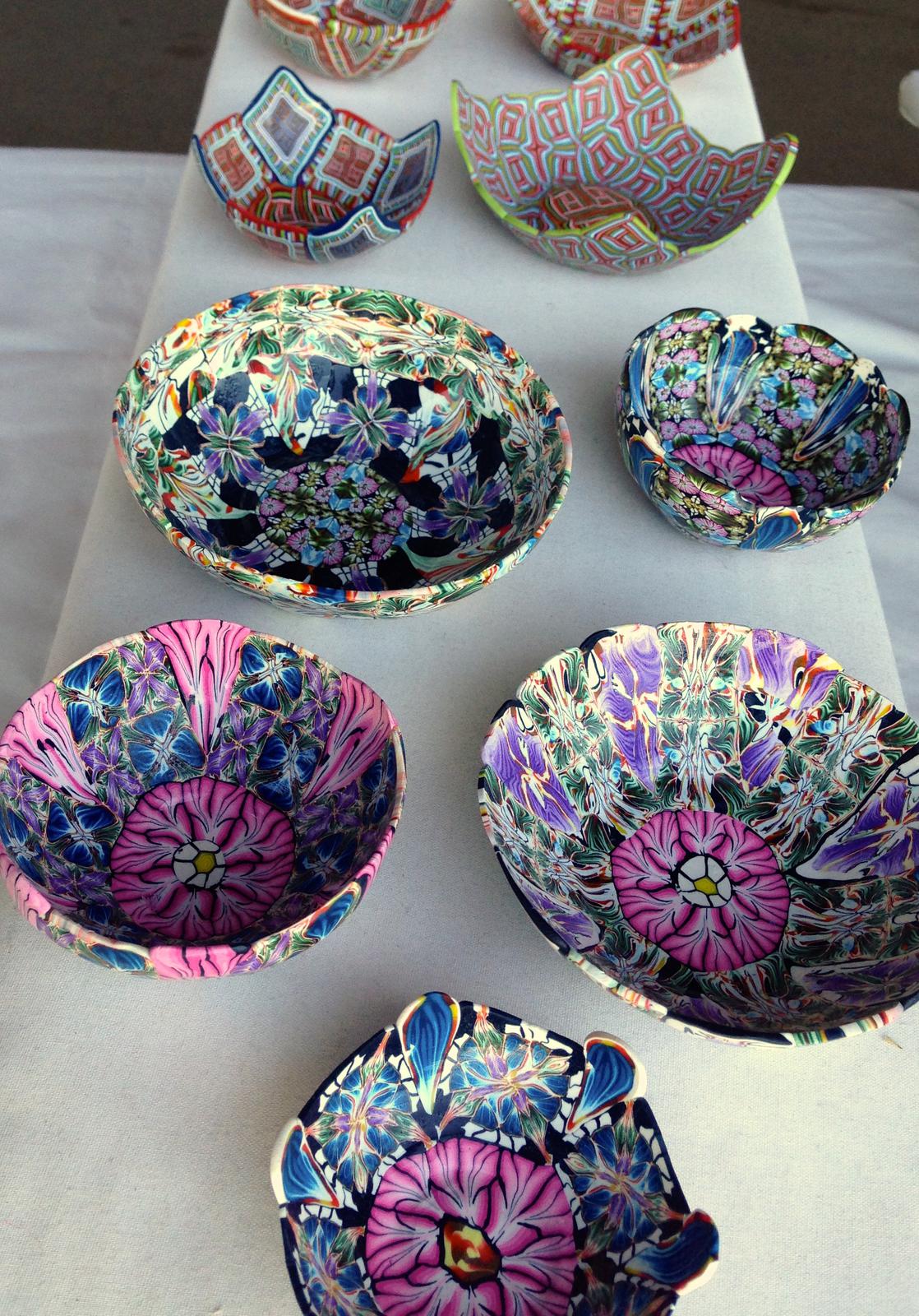 Small ring bowls created with polymer clay canes by Jay's Creations
