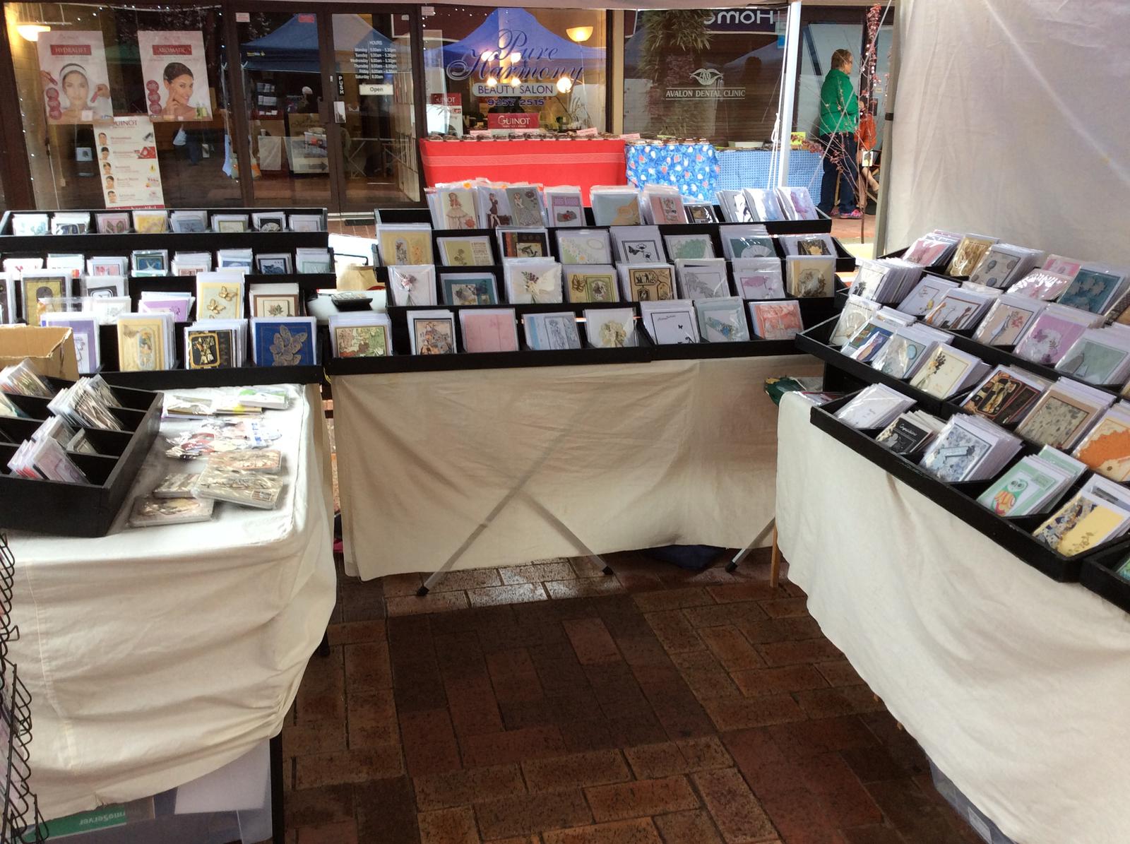 Stall set up and photos of cards