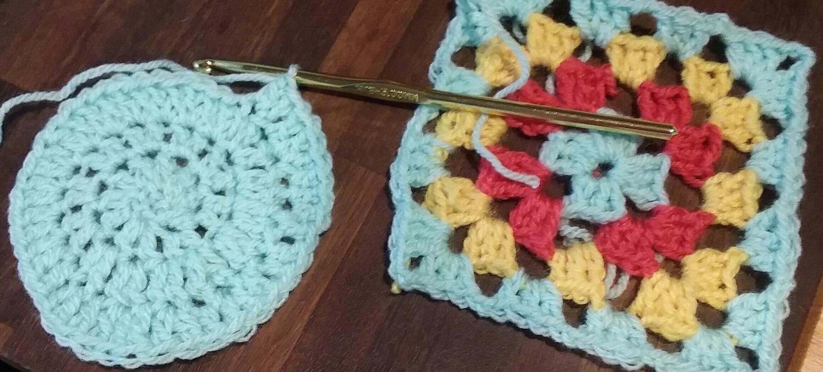 Some different crochet results. Beanie vs granny square.