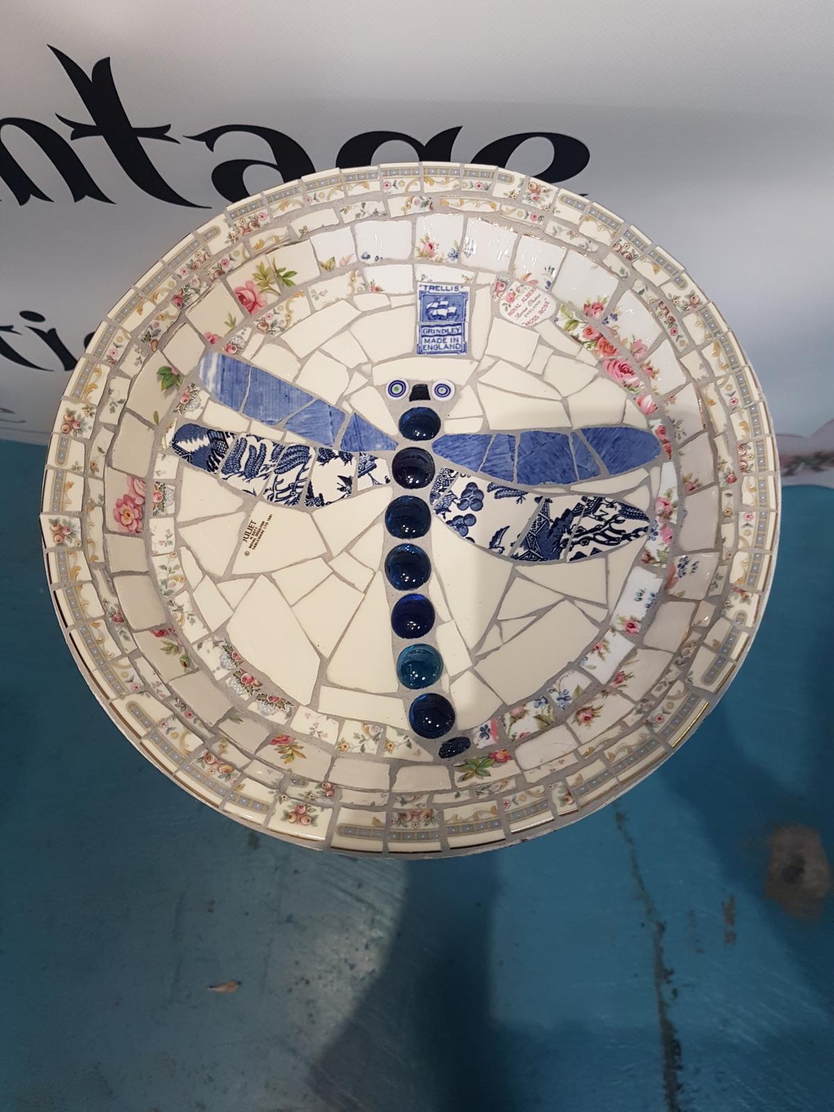 dragonfly vintage china mosaic