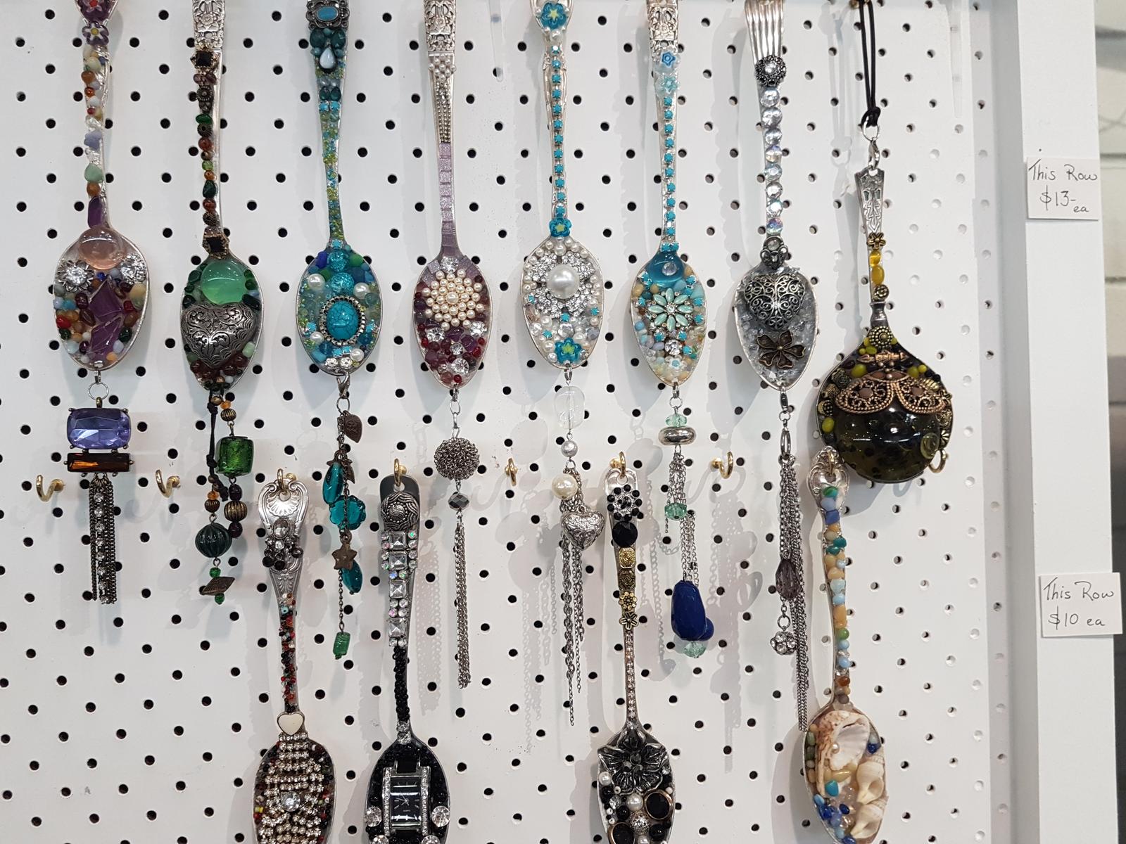 mosaic spoons made from jewellery and beads