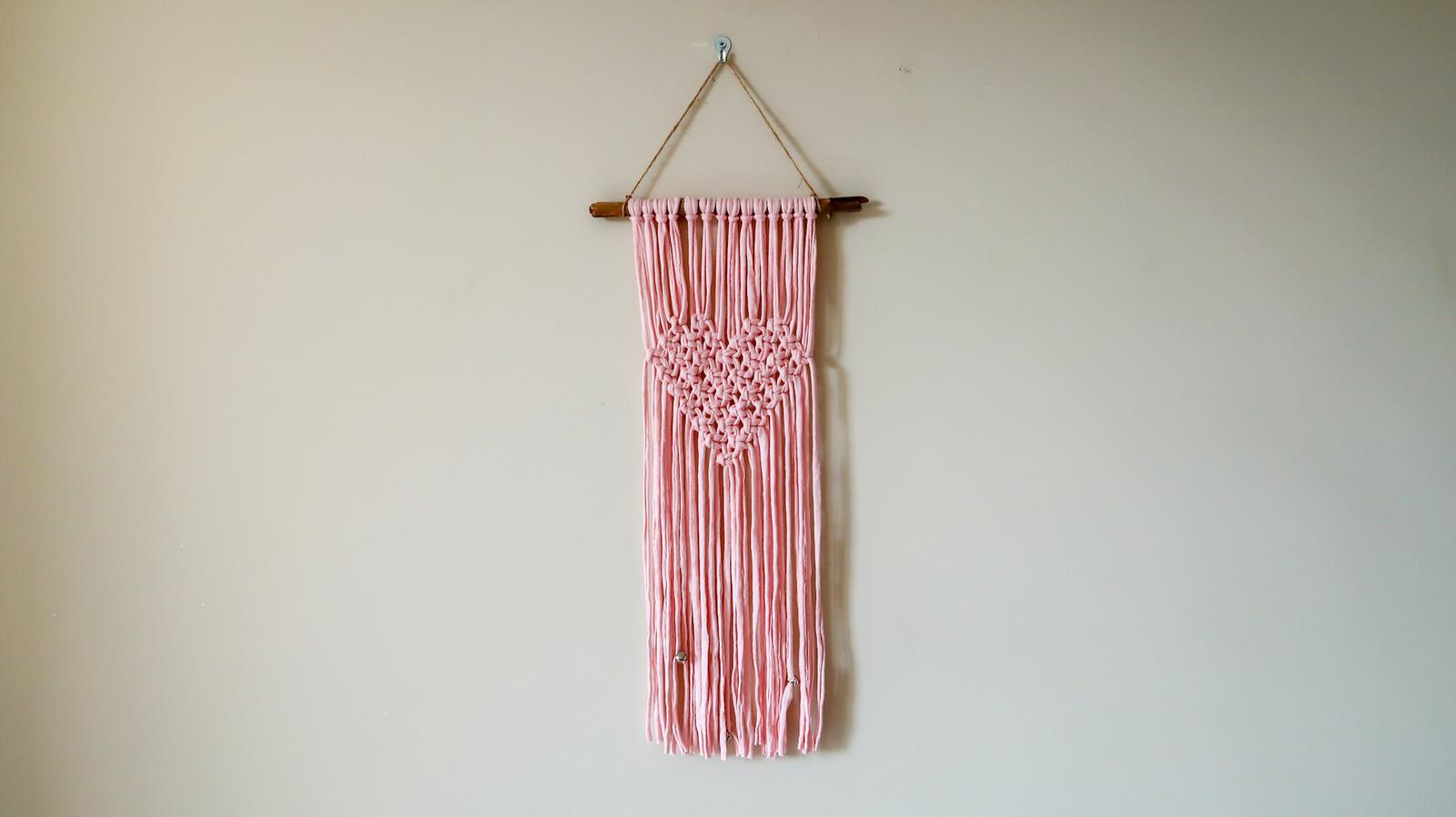 Pink heart macrame wall hanging