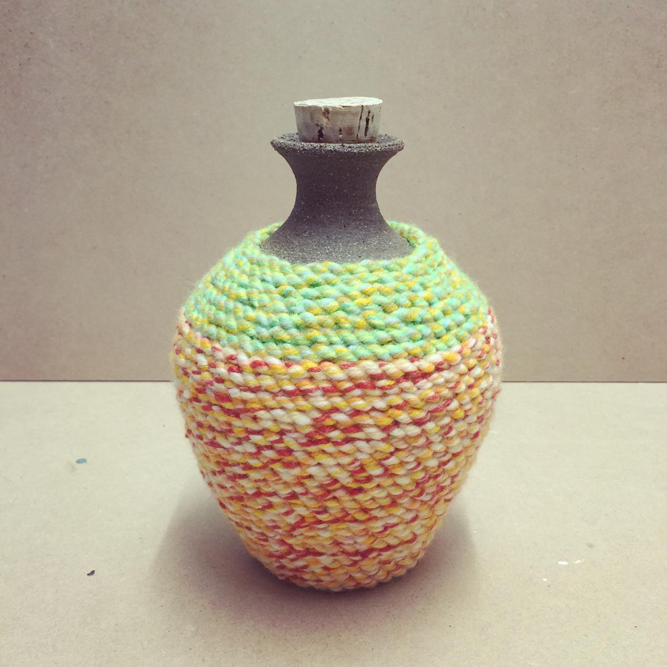 Landscape Sunbathing - mixed media stoneware jar