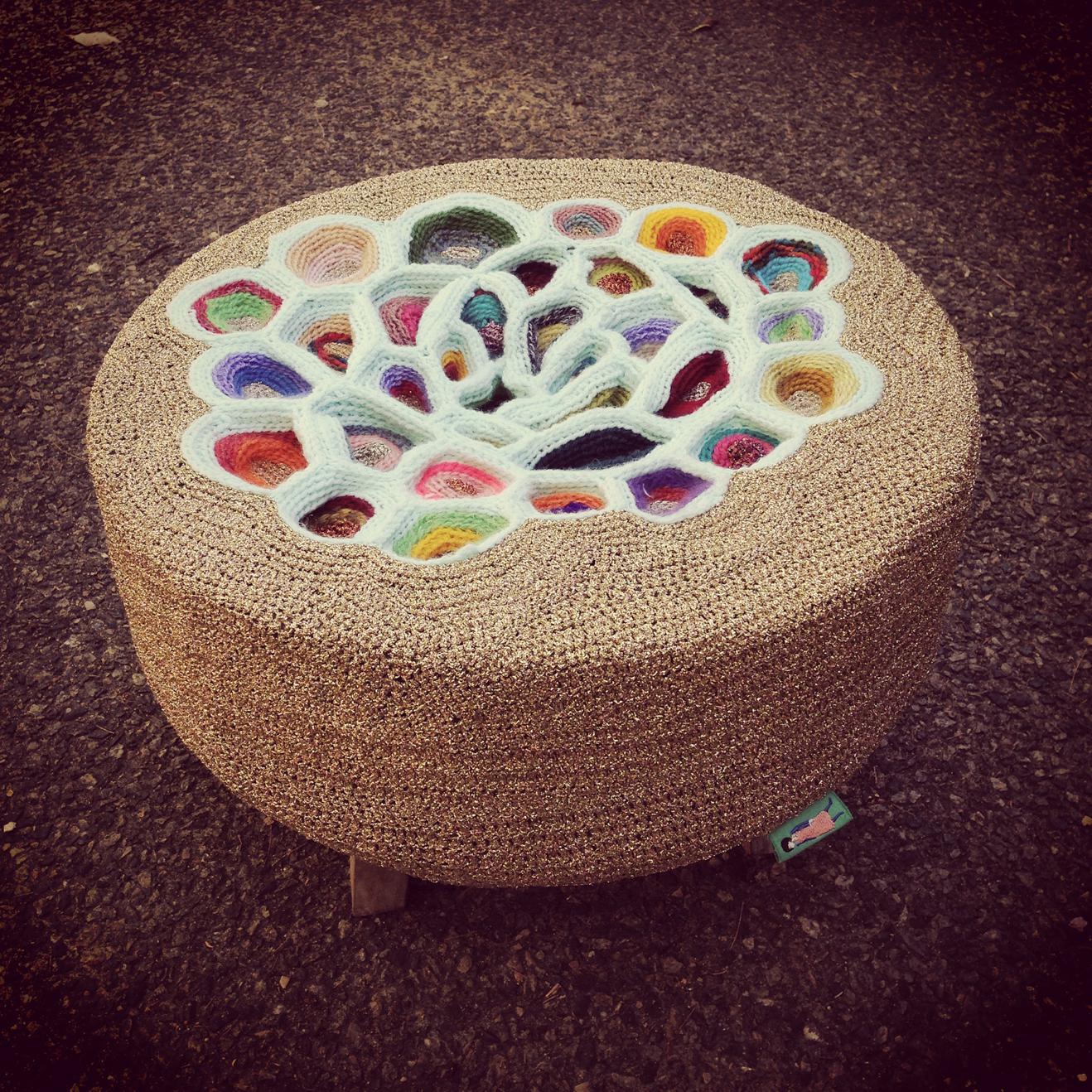 Lotus Flower - hand knitted stool