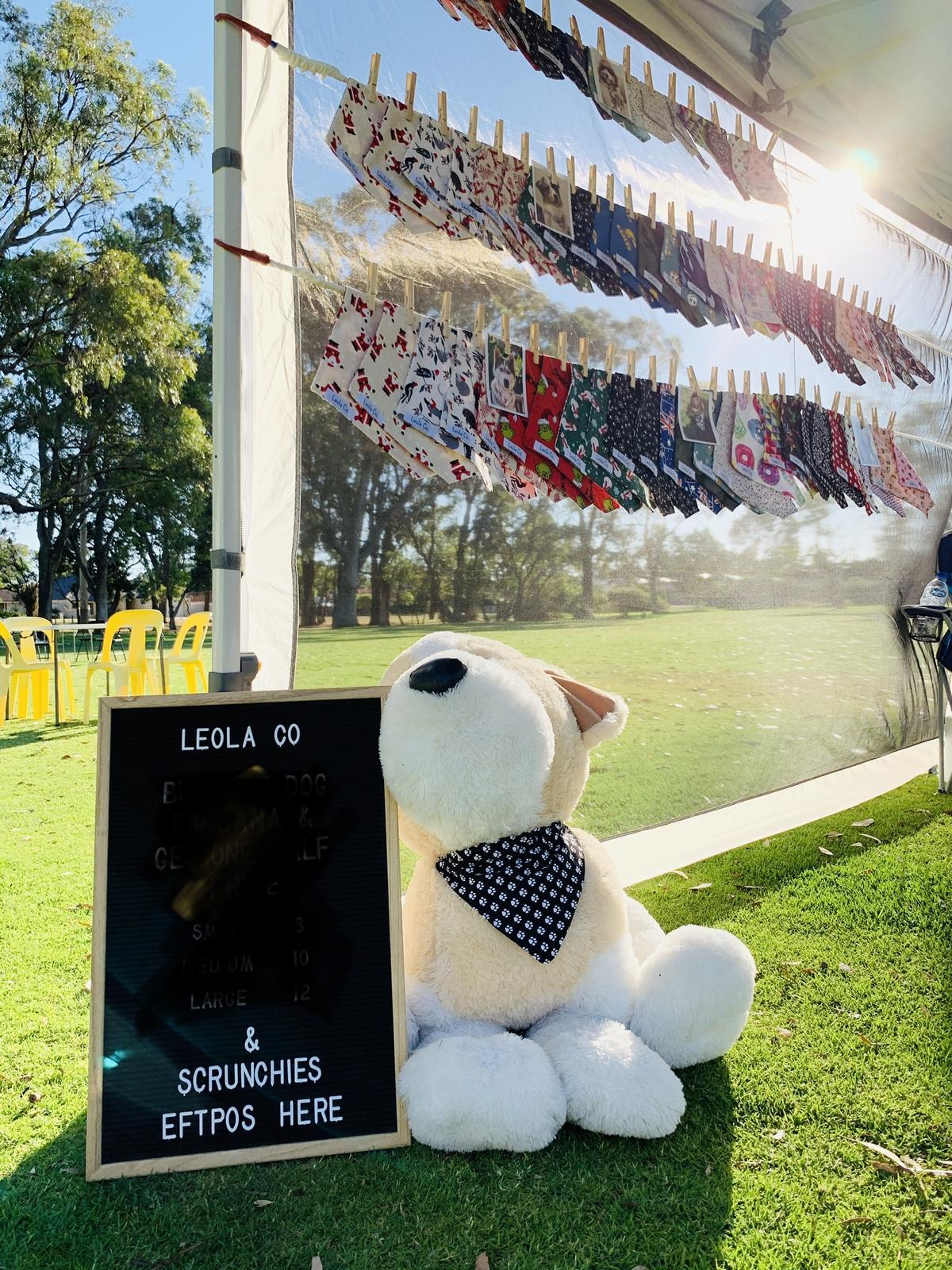 Dog bandana display in the gazebo