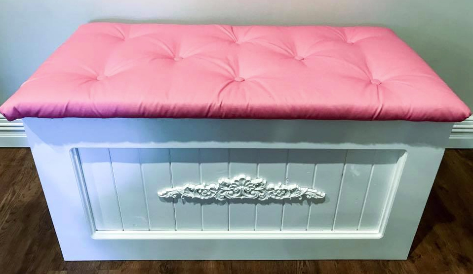 Pink Toy Box with Button Tufted Lid