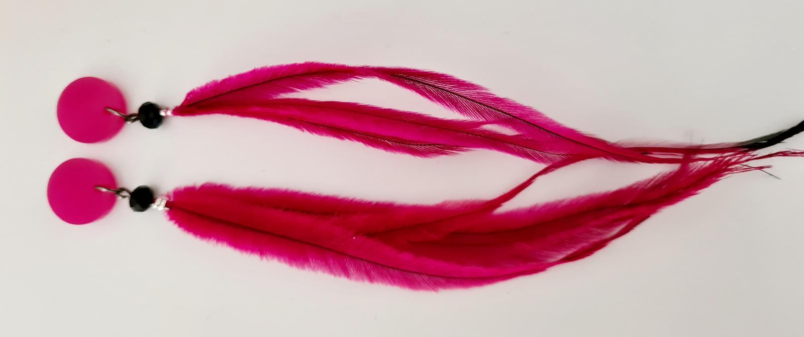 Earrings - made using acrylic and coloured emu feathers.