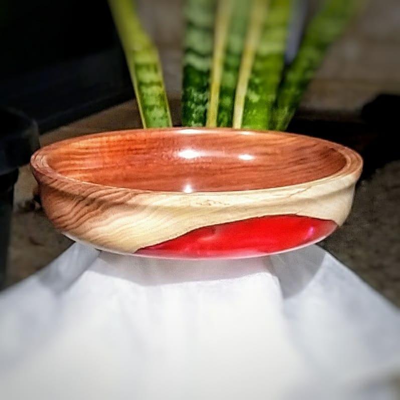 Tasmanian Blackwood Bowl c/w Red Resin Inlay