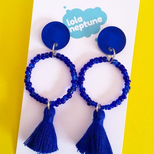 blue tassle earrings