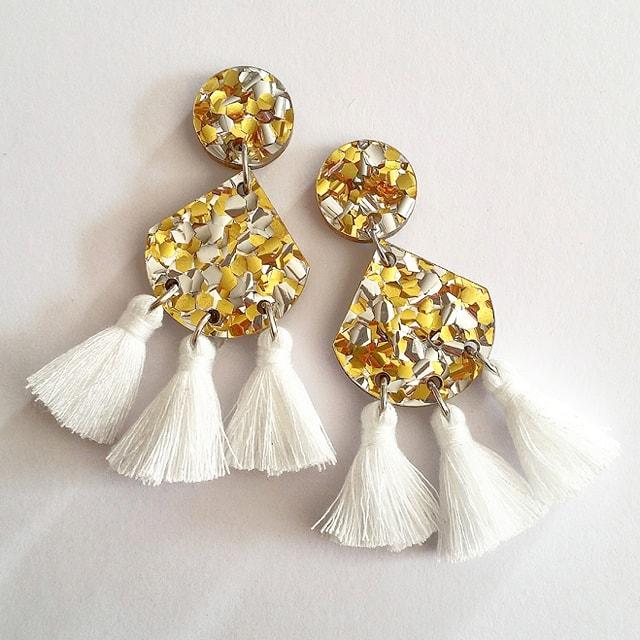white glitter dangles