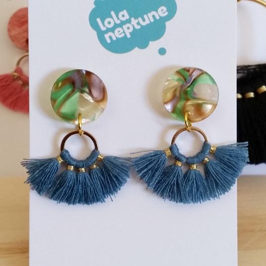 blue tassle studs