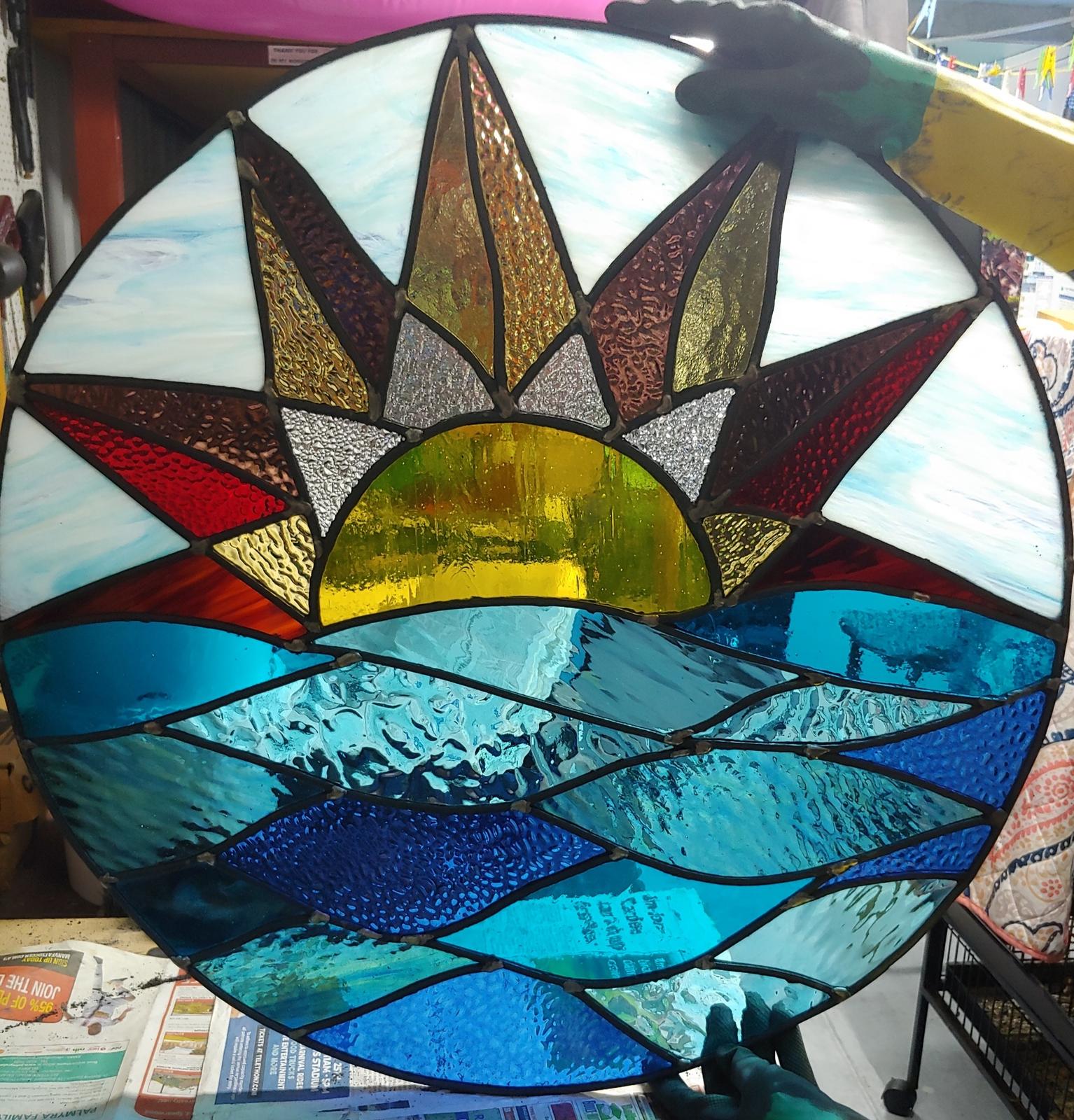 Sunset stained glass window view
