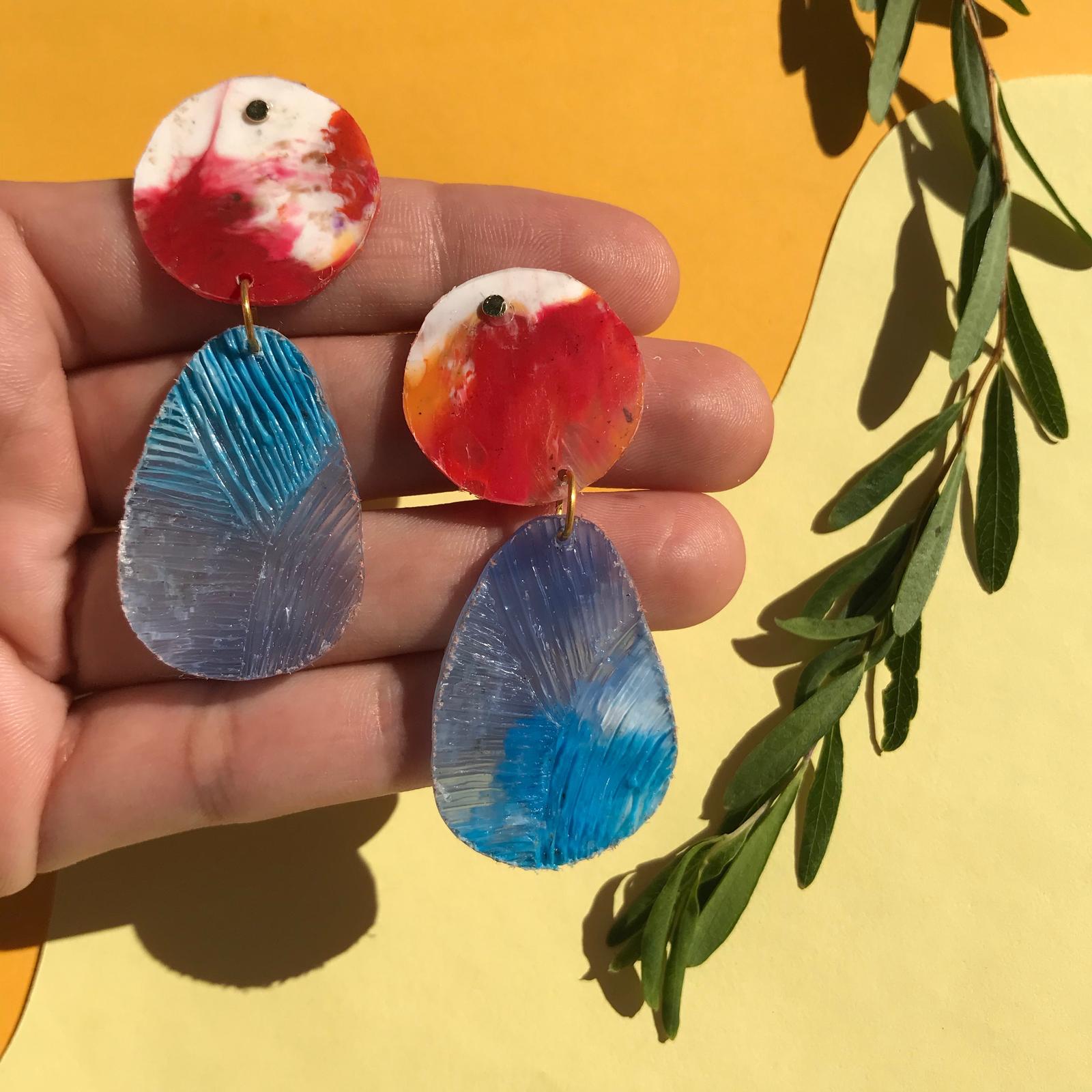Earrings handmade from recycled plastic