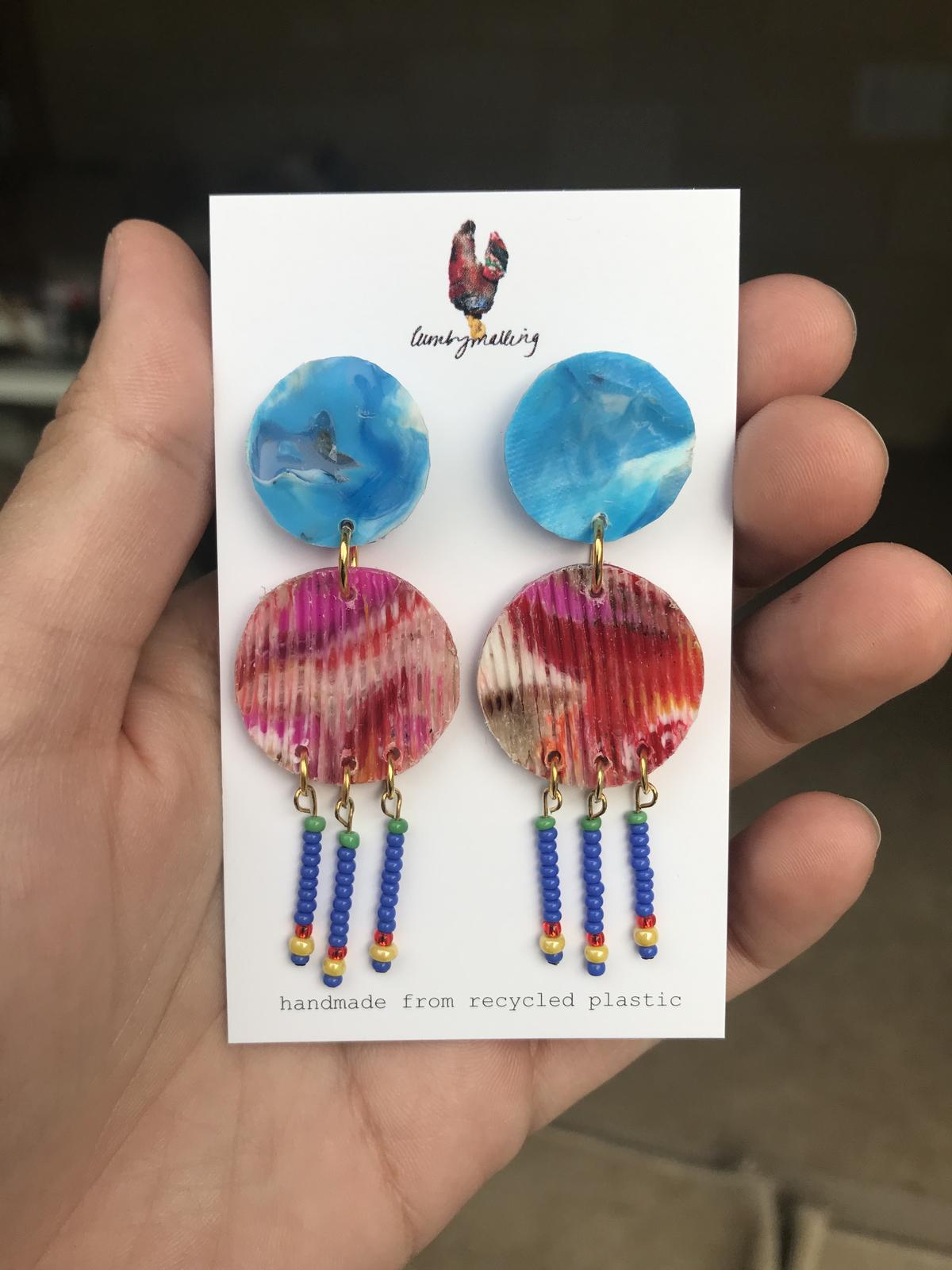 Earrings made from recycled plastic