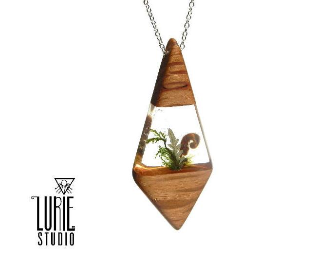 Native Wood and fern Pendants