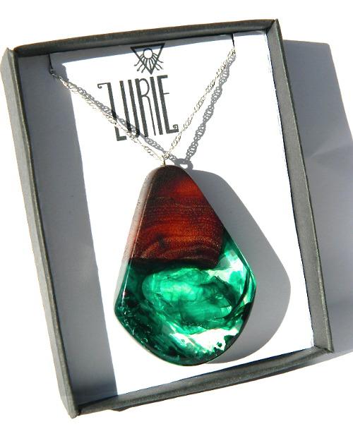 Native Jarrah Pendant with stunning swirls of green