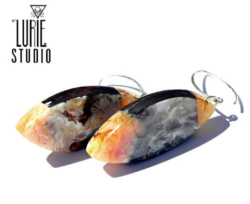 Marbled Wood and Resin Earrings