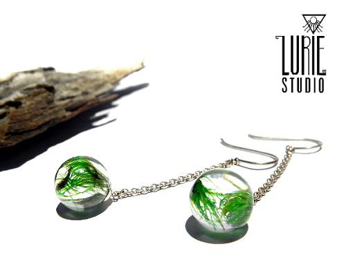 Real Moss sphere earrings