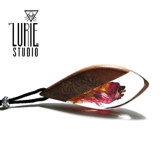 Native Wood and Rose Petal Pendant