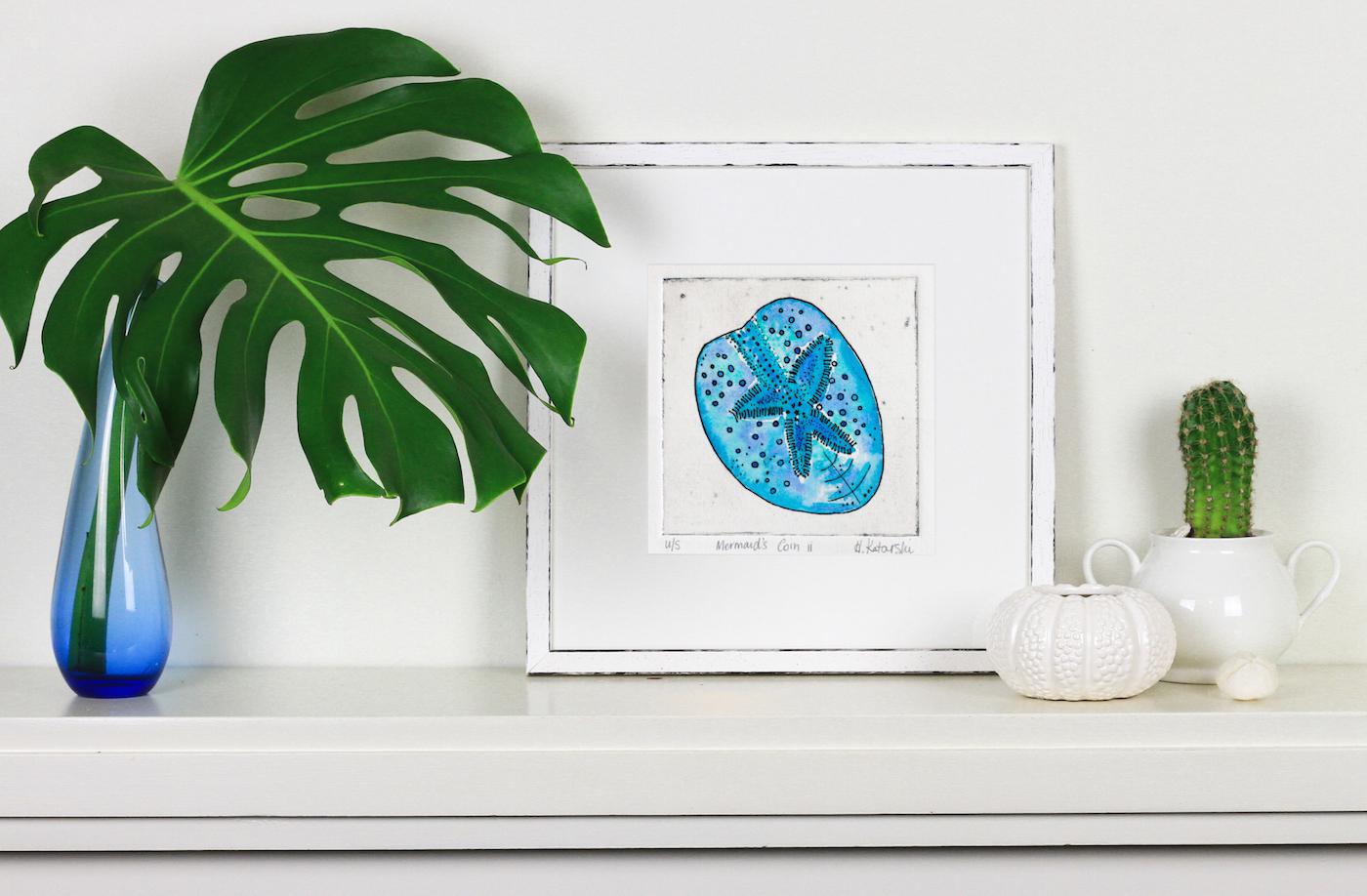 Mermaid's Coin ii - Limited edition drypoint & watercolour original print