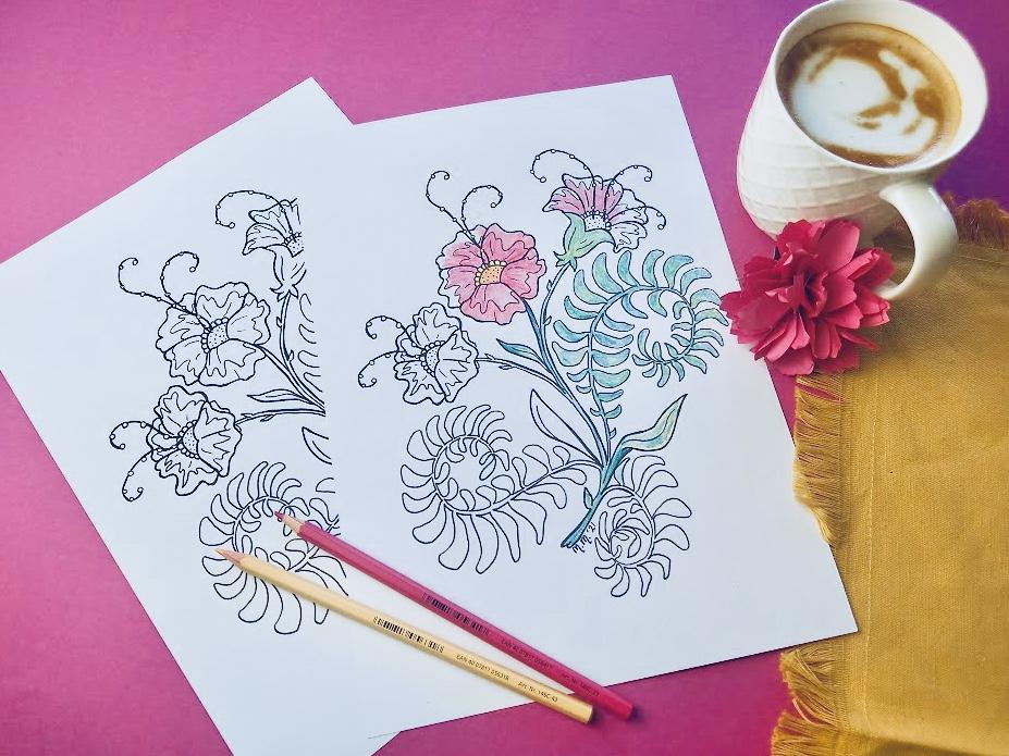 Flower Garden Design Colouring Print