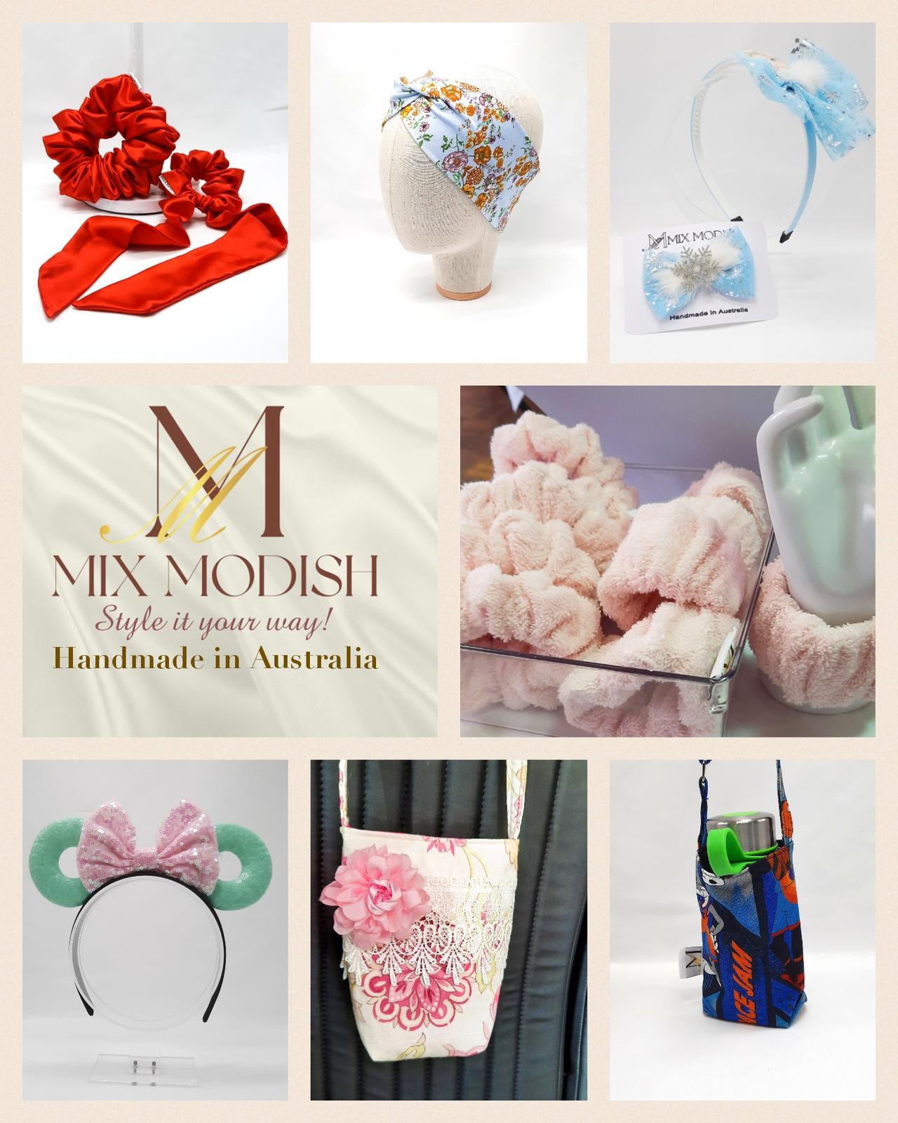 Decorated headbands, bows, water absorbent wristbands and bags.