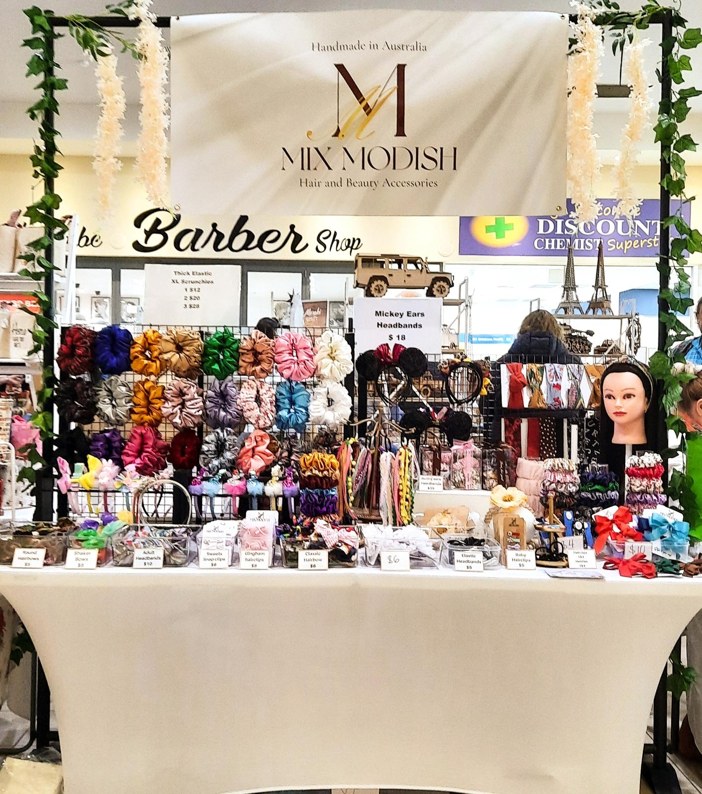 Handcrafted hair and beauty accessories, keychains and keyfobs, grocery tote b