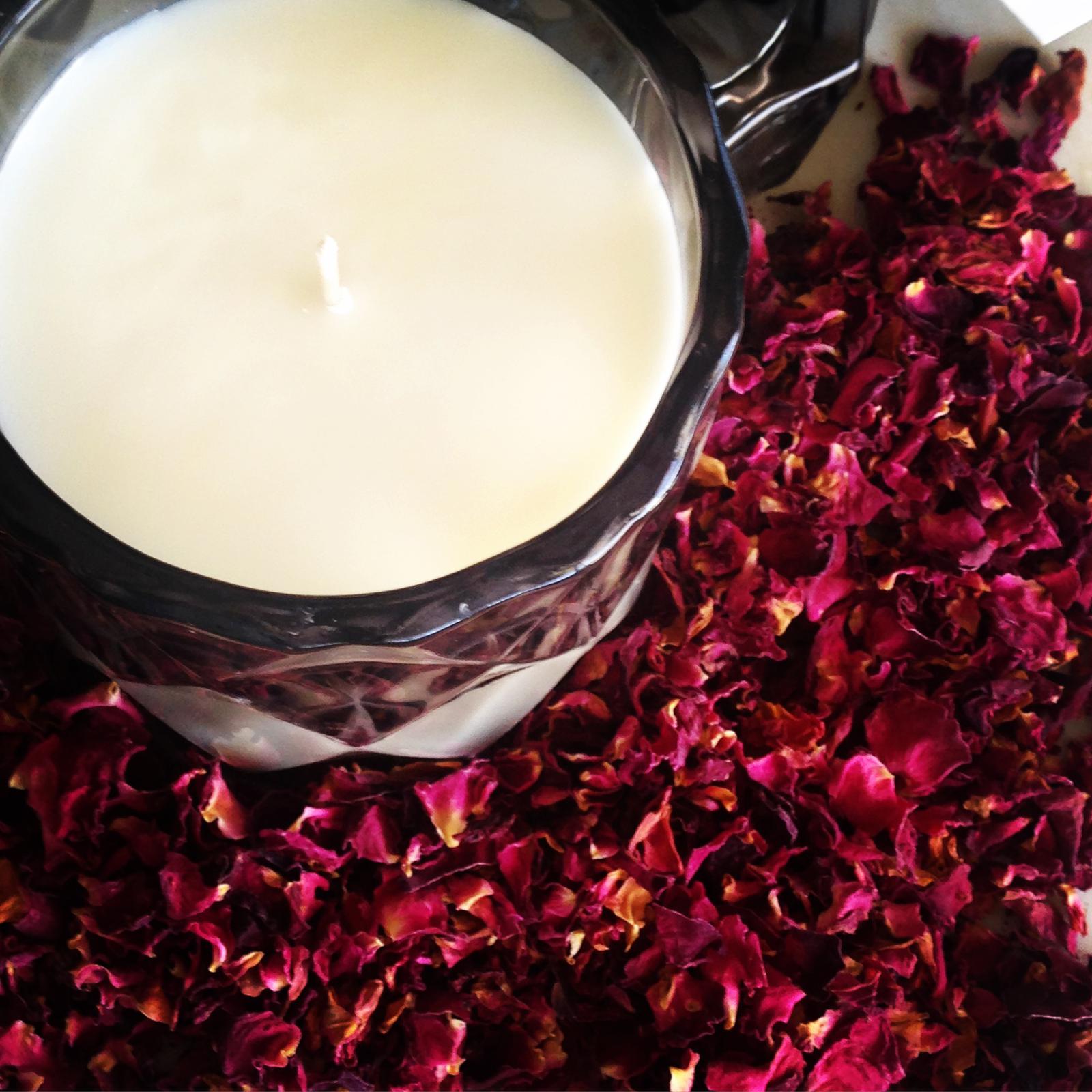 Luxury candles and Organic Rose Bath Salts