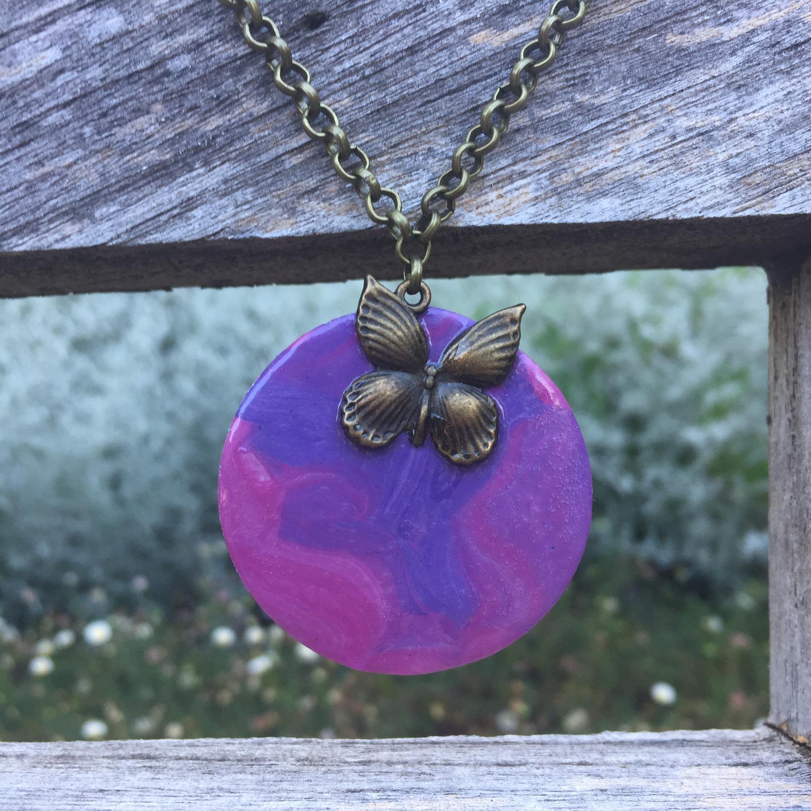 Butterfly and Polymer Clay Necklace