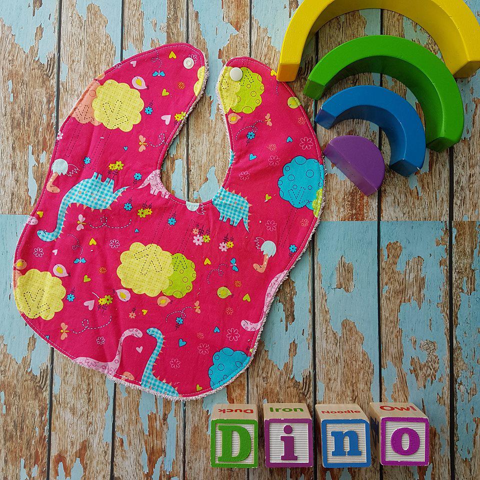 "Funk-tional" Feed Bib: Hot Pink Dinos