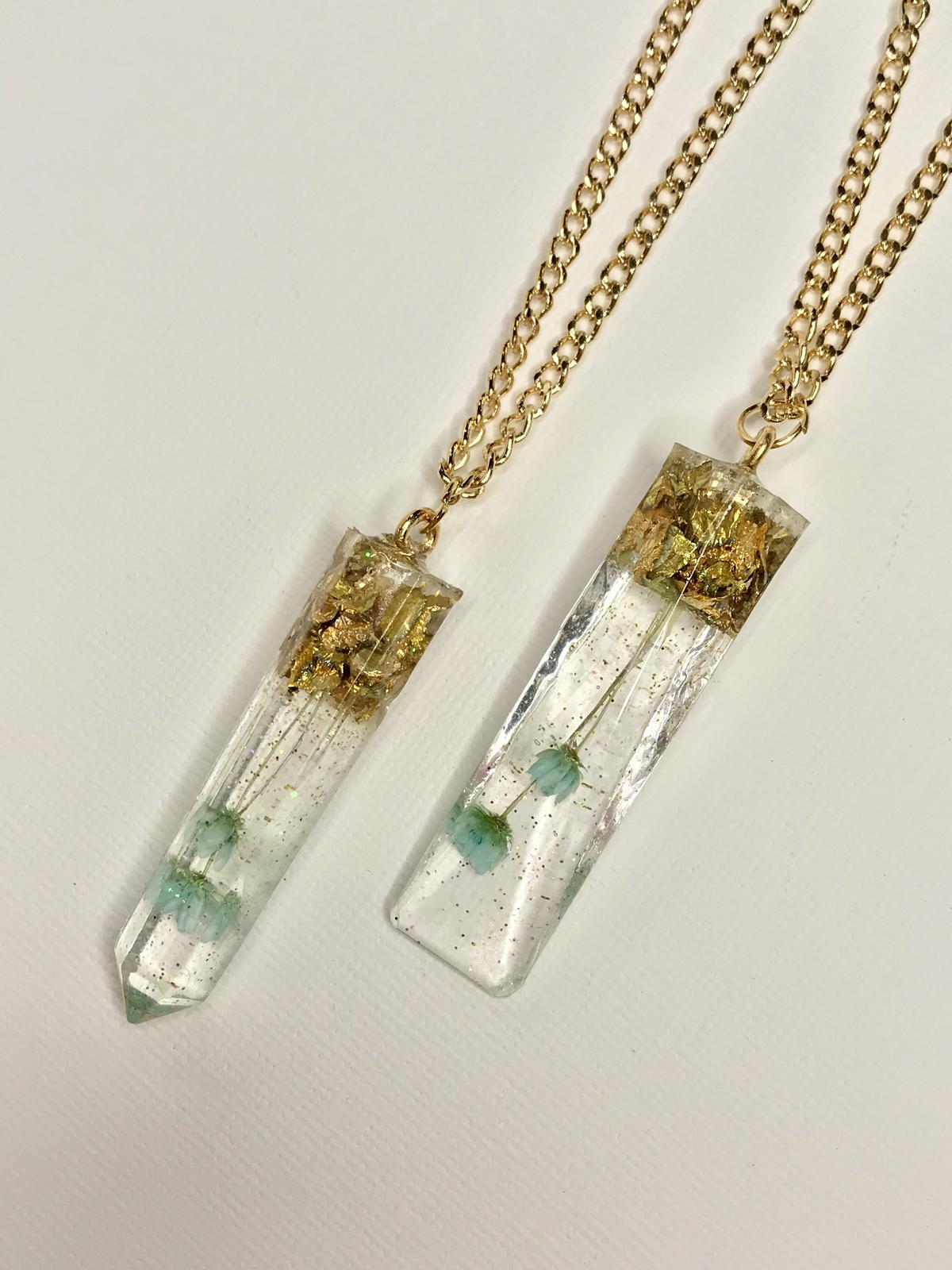 Dried flower crystal necklaces
