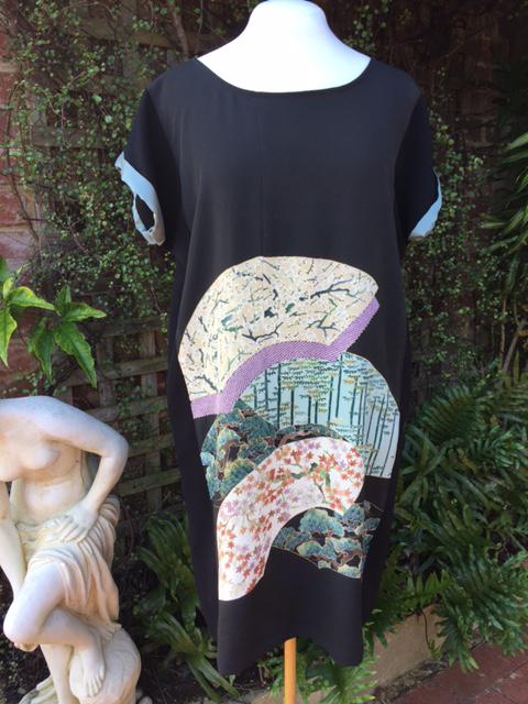 Black Shift Dress w Silk Panel