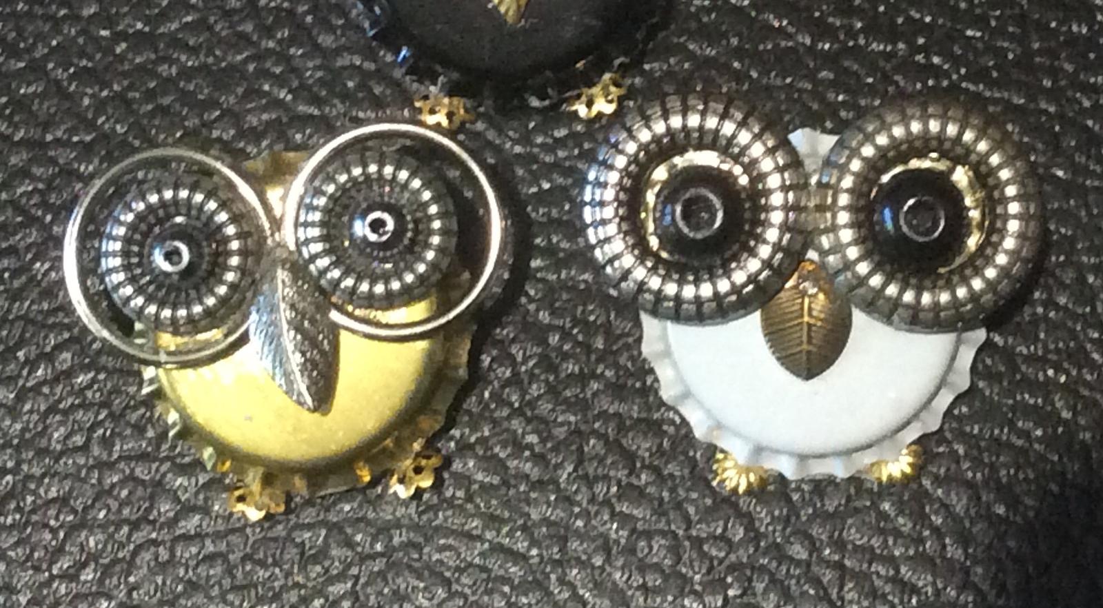 Cute bottle top owl brooches