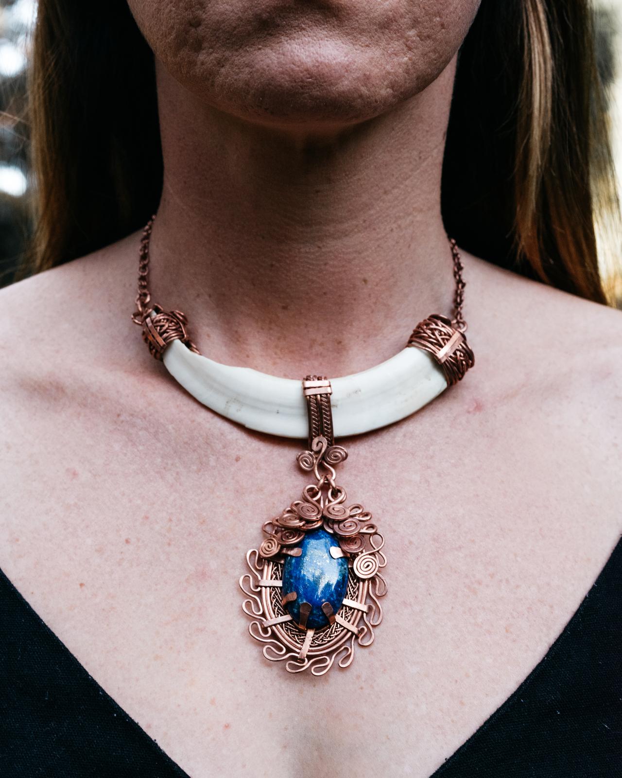 Wild Boar Tooth and Lapiz Lazuli Stone