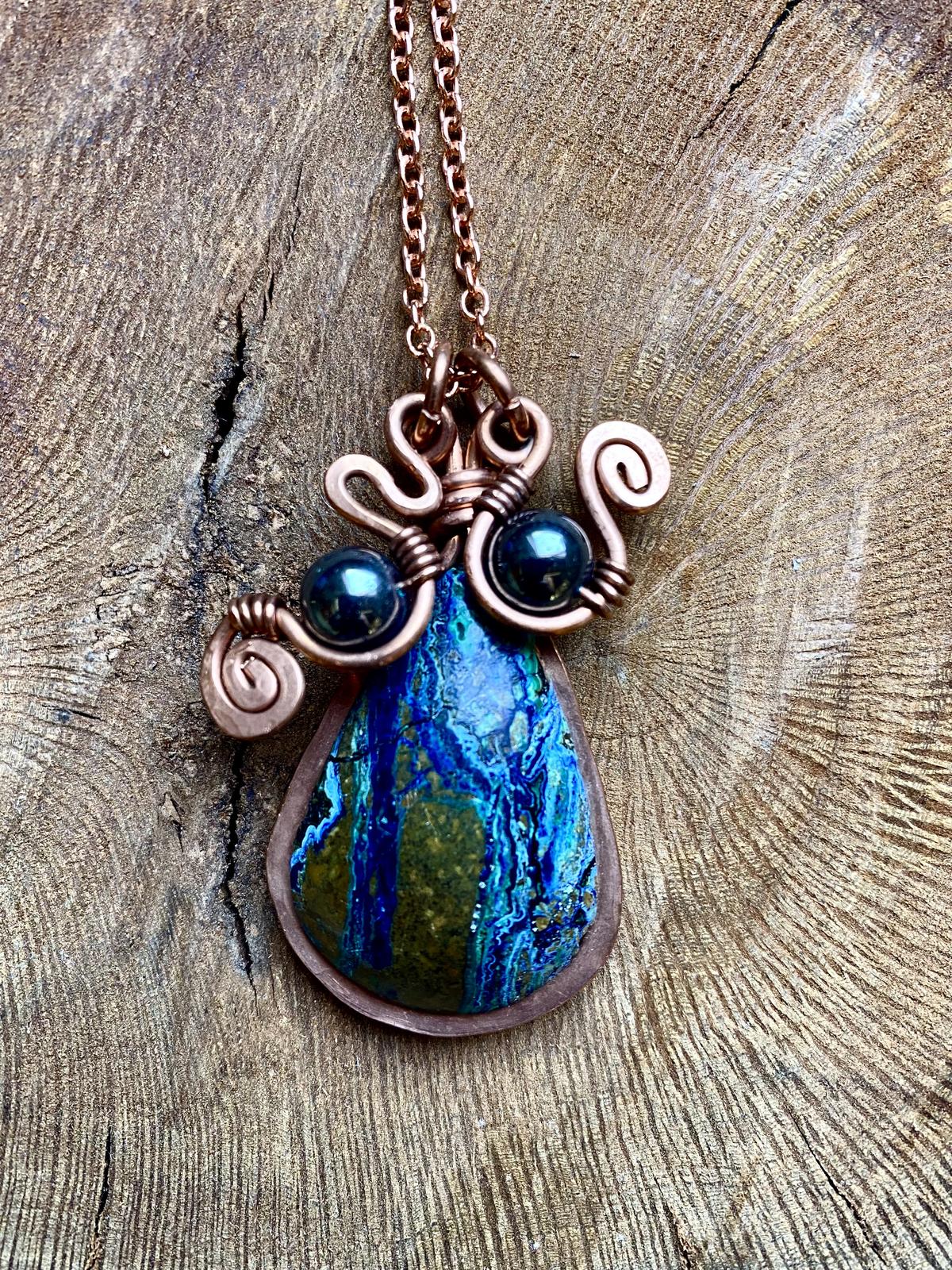 Azurite in Copper Pendant
